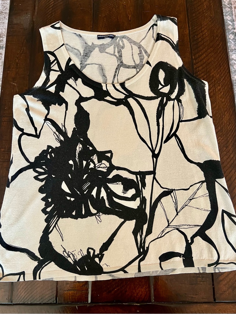 Magaschoni Salon Z Silk Cashmere Floral Knit Tank XL Black Ivory